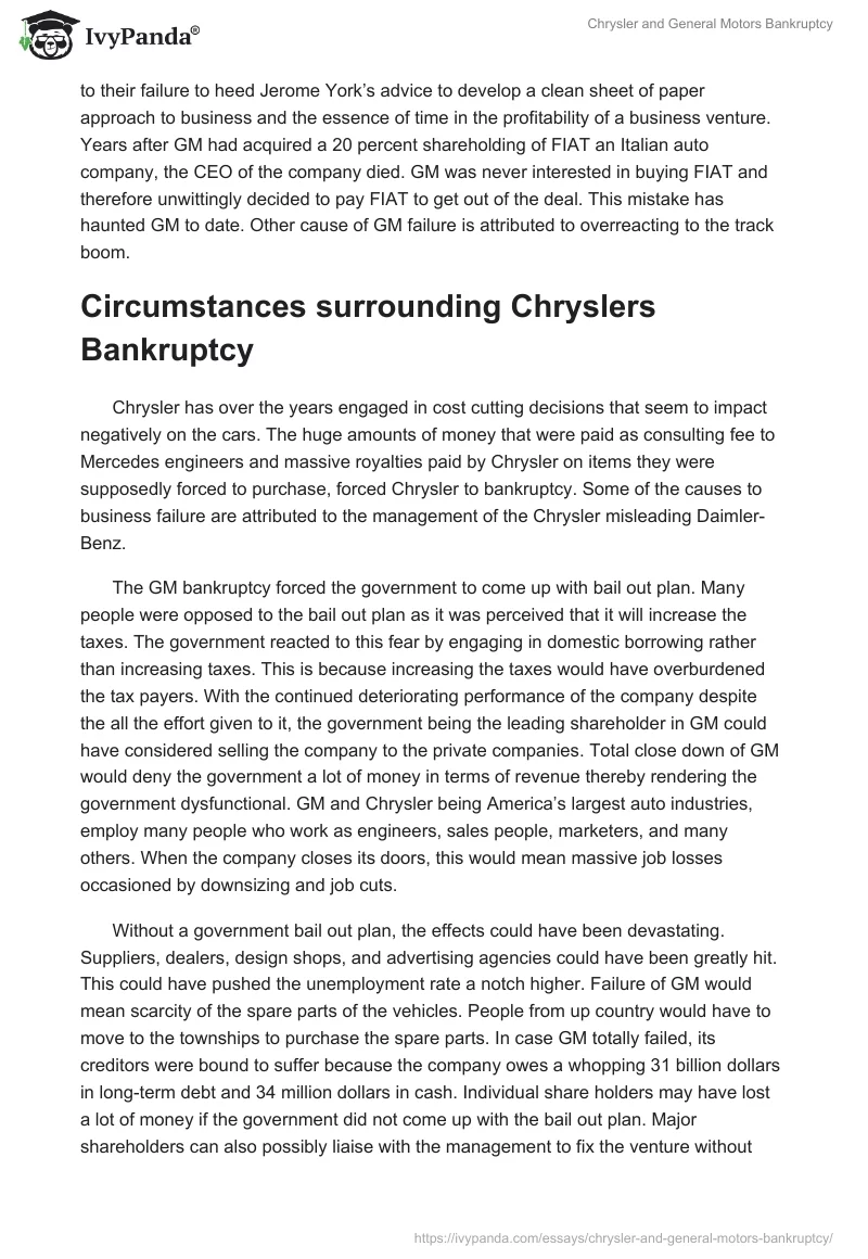 Chrysler and General Motors Bankruptcy. Page 2