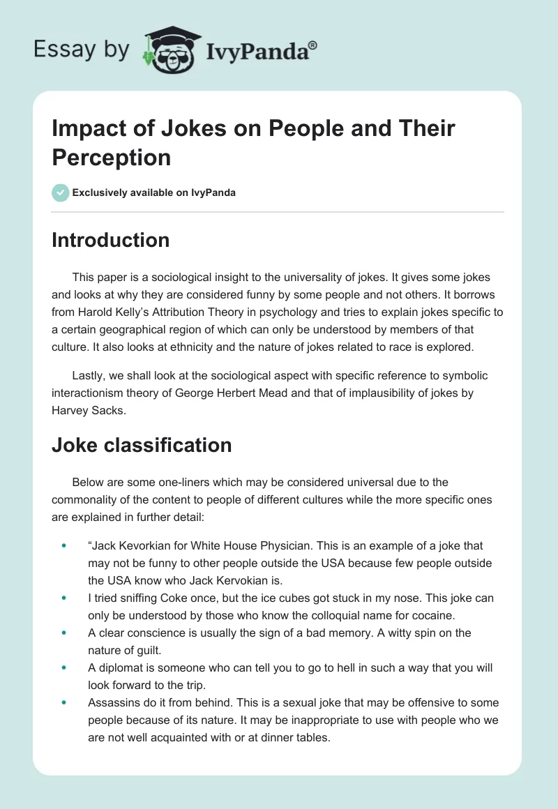Impact of Jokes on People and Their Perception. Page 1