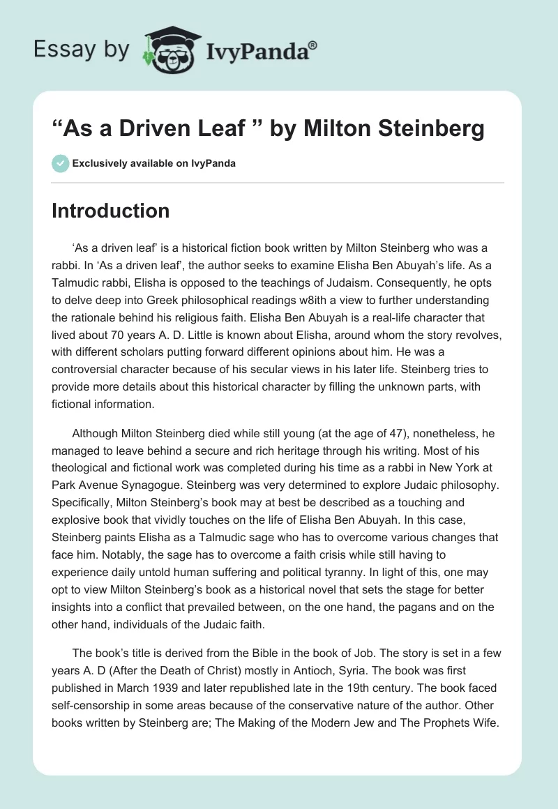 “As a Driven Leaf ” by Milton Steinberg. Page 1