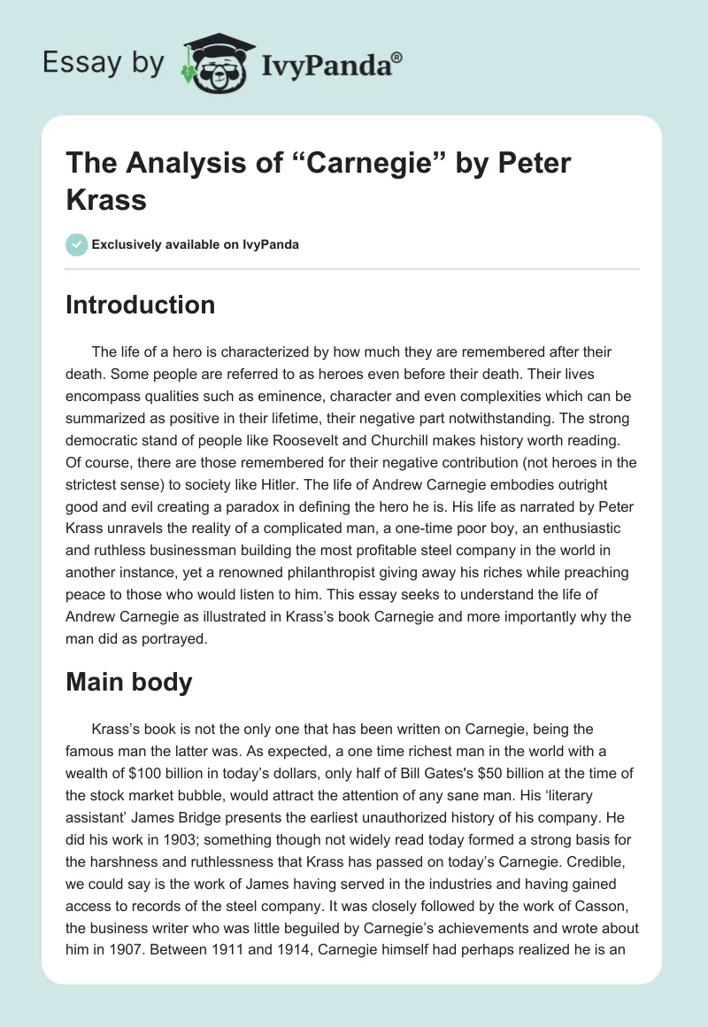 The Analysis of “Carnegie” by Peter Krass. Page 1