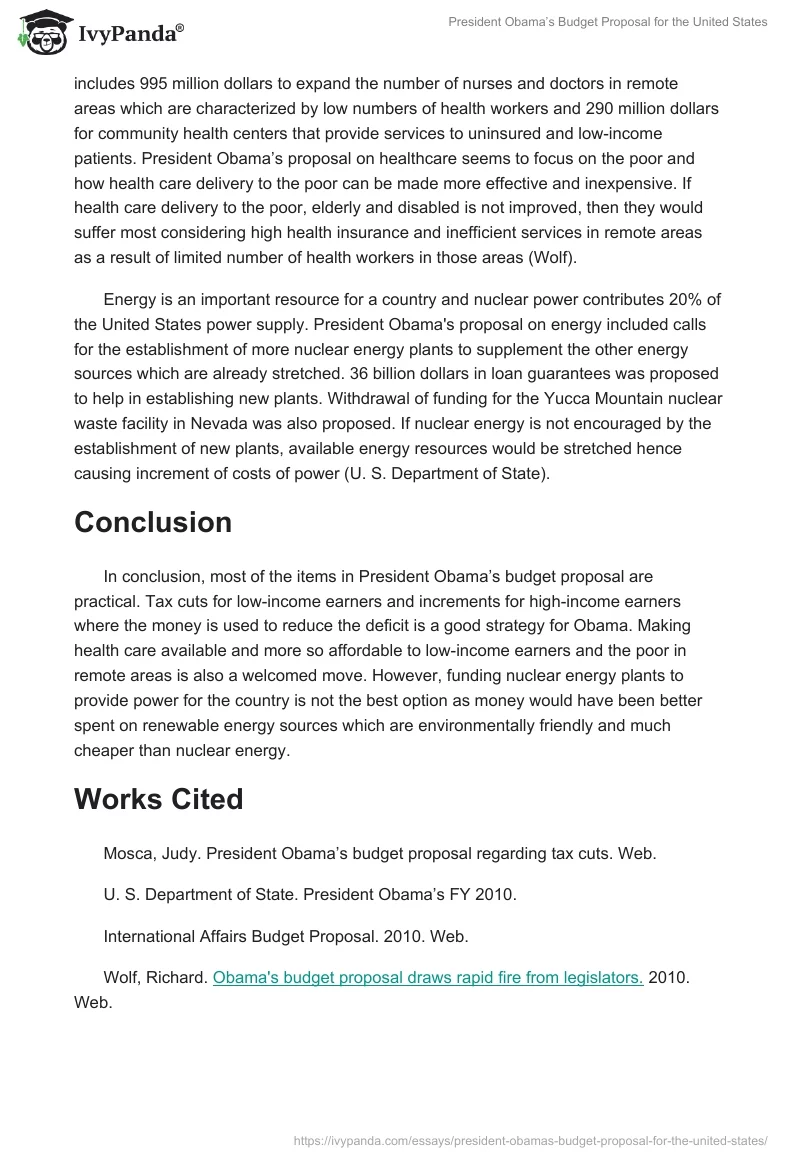 President Obama’s Budget Proposal for the United States. Page 2