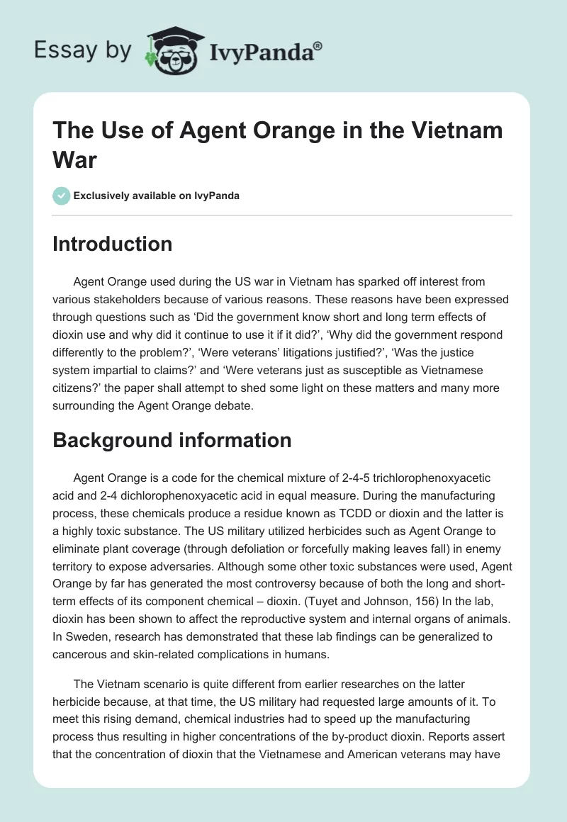 The Use of Agent Orange in the Vietnam War. Page 1