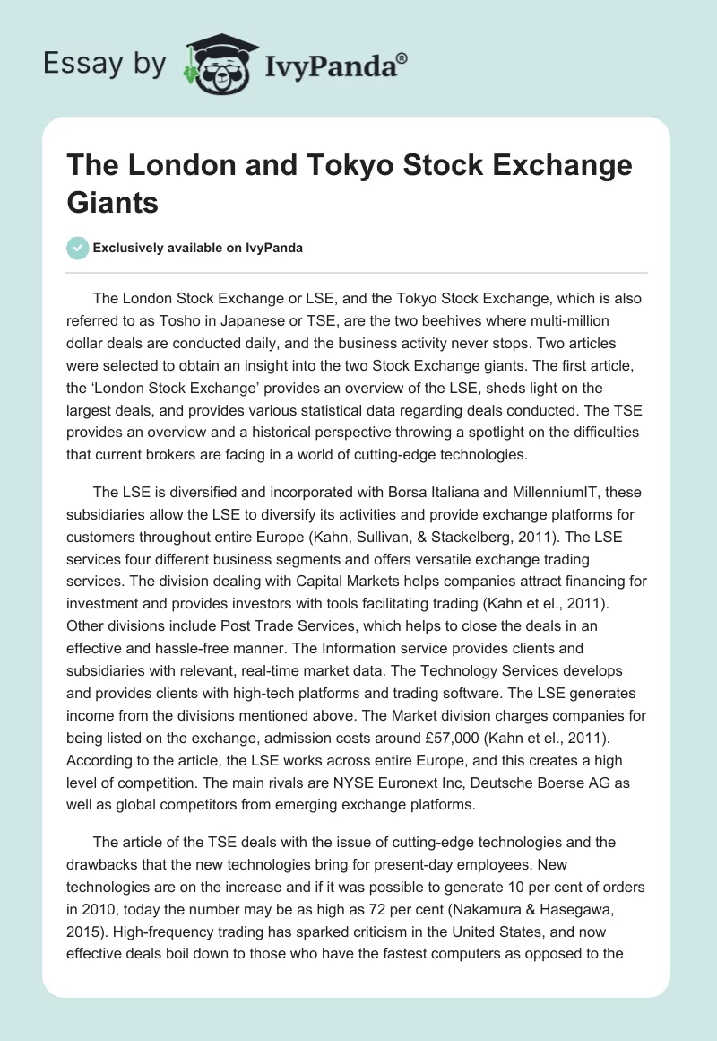 The London and Tokyo Stock Exchange Giants. Page 1