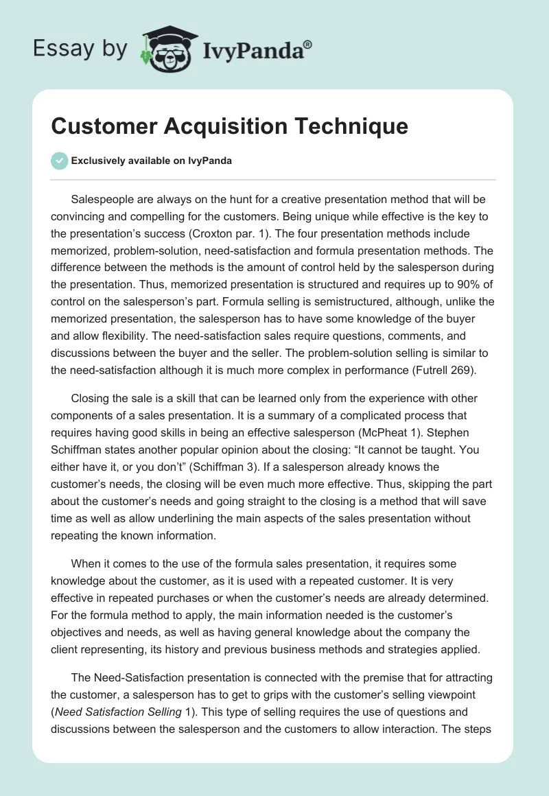 Customer Acquisition Technique. Page 1