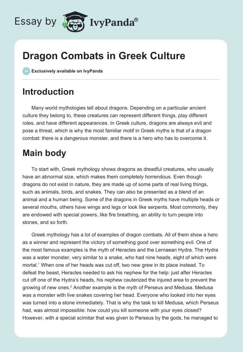 Dragon Combats in Greek Culture. Page 1
