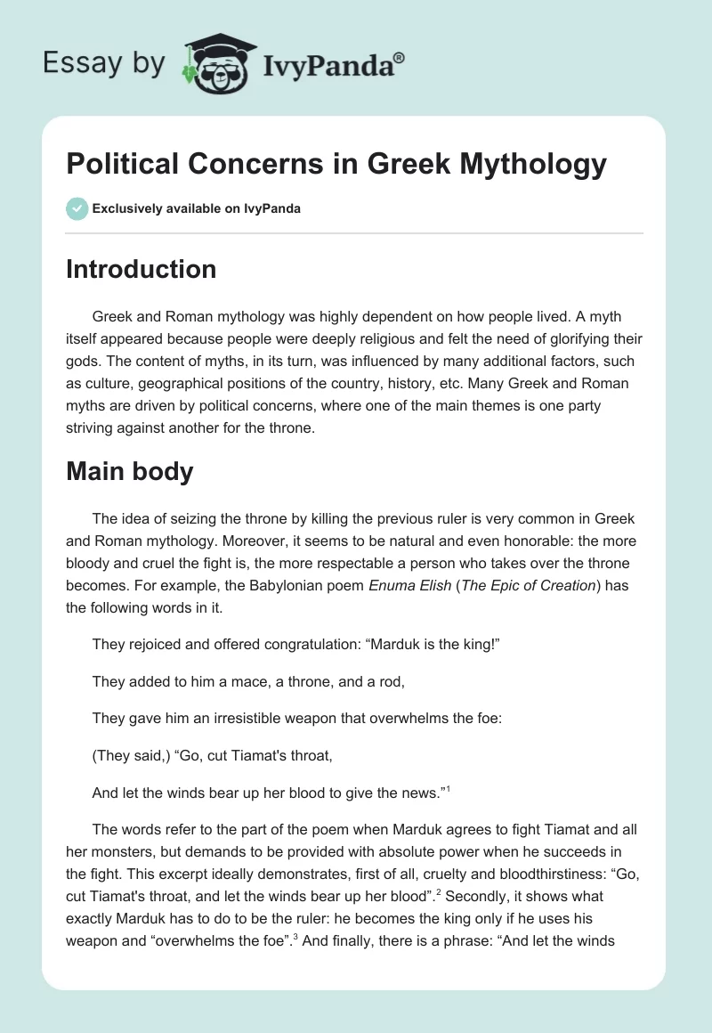 Political Concerns in Greek Mythology. Page 1