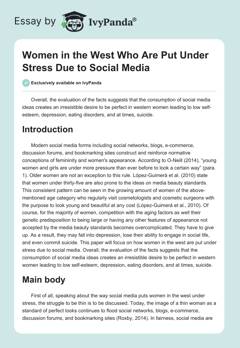 Women in the West Who Are Put Under Stress Due to Social Media. Page 1
