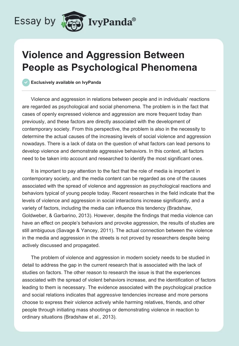 Violence and Aggression Between People as Psychological Phenomena. Page 1