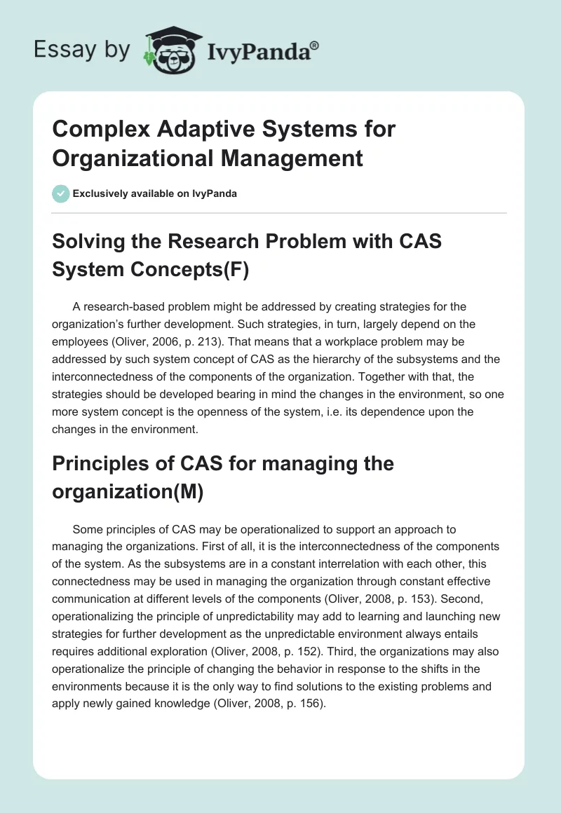 Complex Adaptive Systems for Organizational Management. Page 1