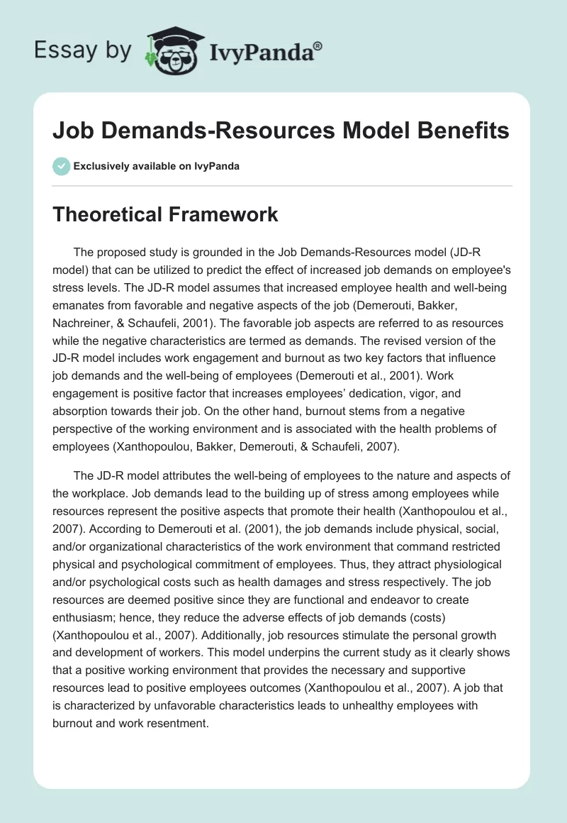 Job Demands-Resources Model Benefits. Page 1