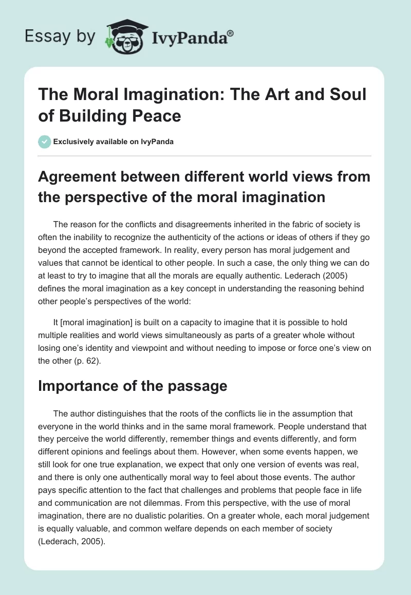 The Moral Imagination: The Art and Soul of Building Peace. Page 1