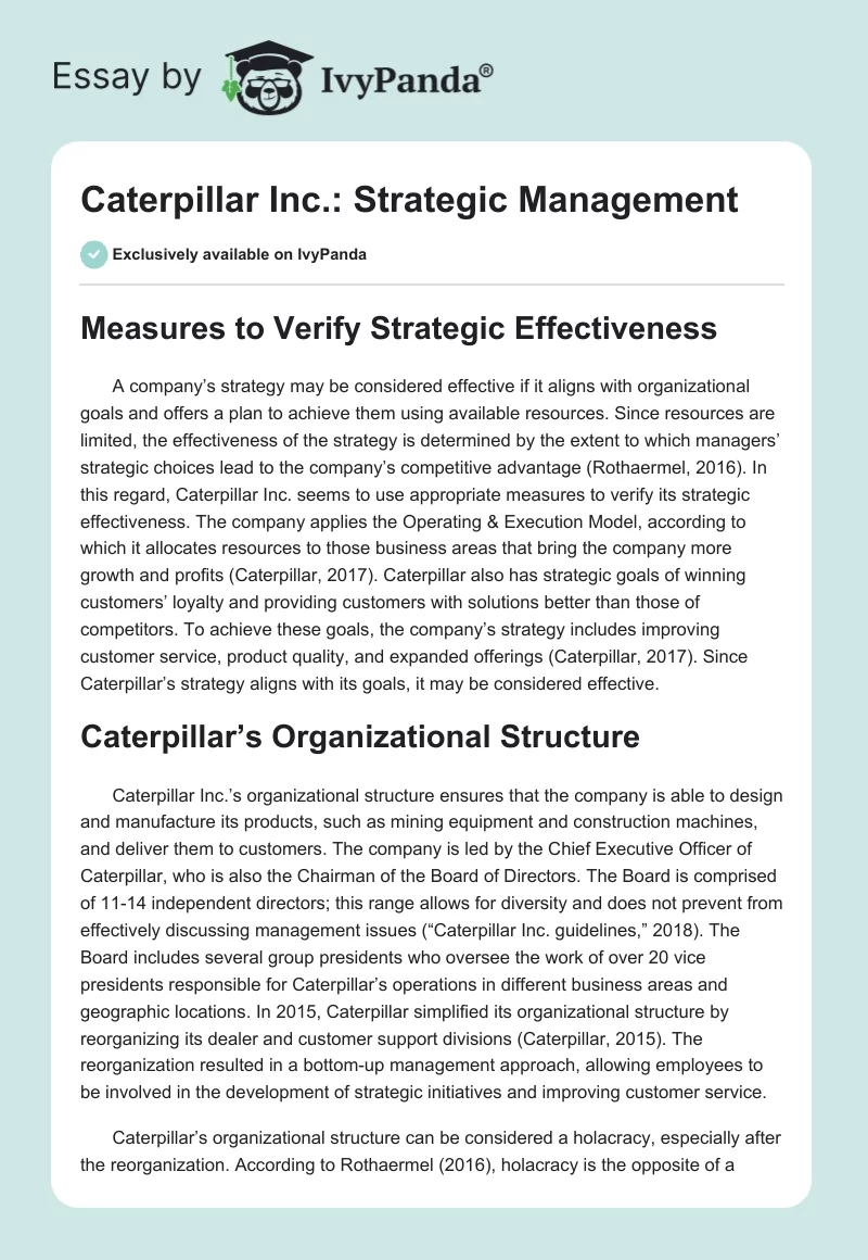 Caterpillar Inc.: Strategic Management. Page 1