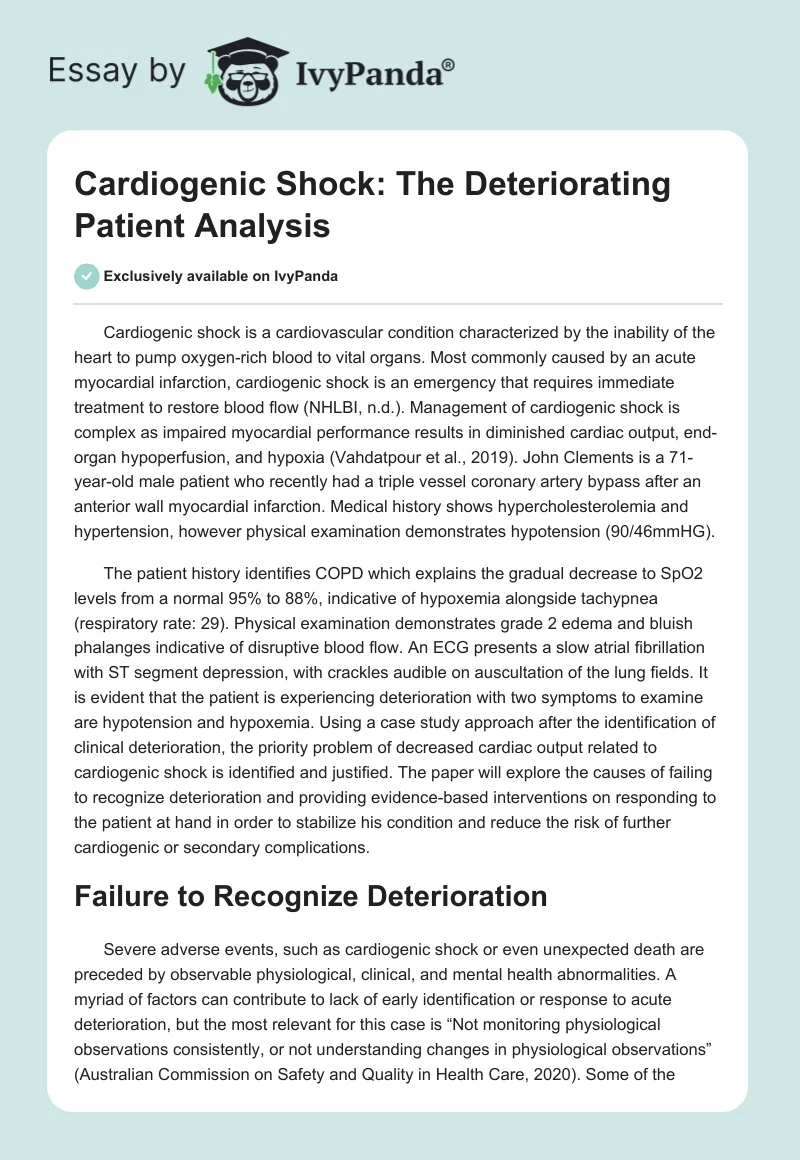 Cardiogenic Shock: The Deteriorating Patient Analysis. Page 1