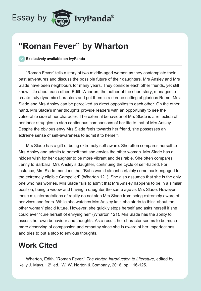 “Roman Fever” by Wharton. Page 1