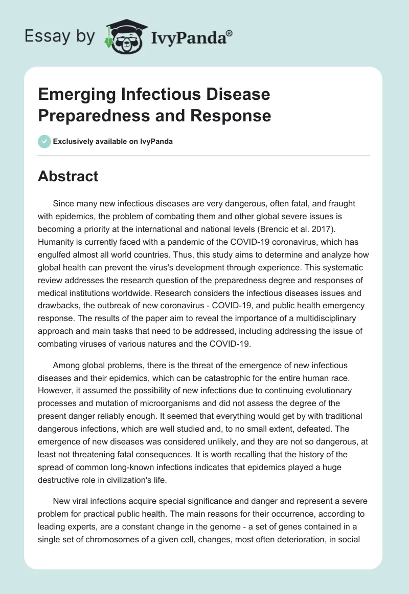 Emerging Infectious Disease Preparedness and Response. Page 1