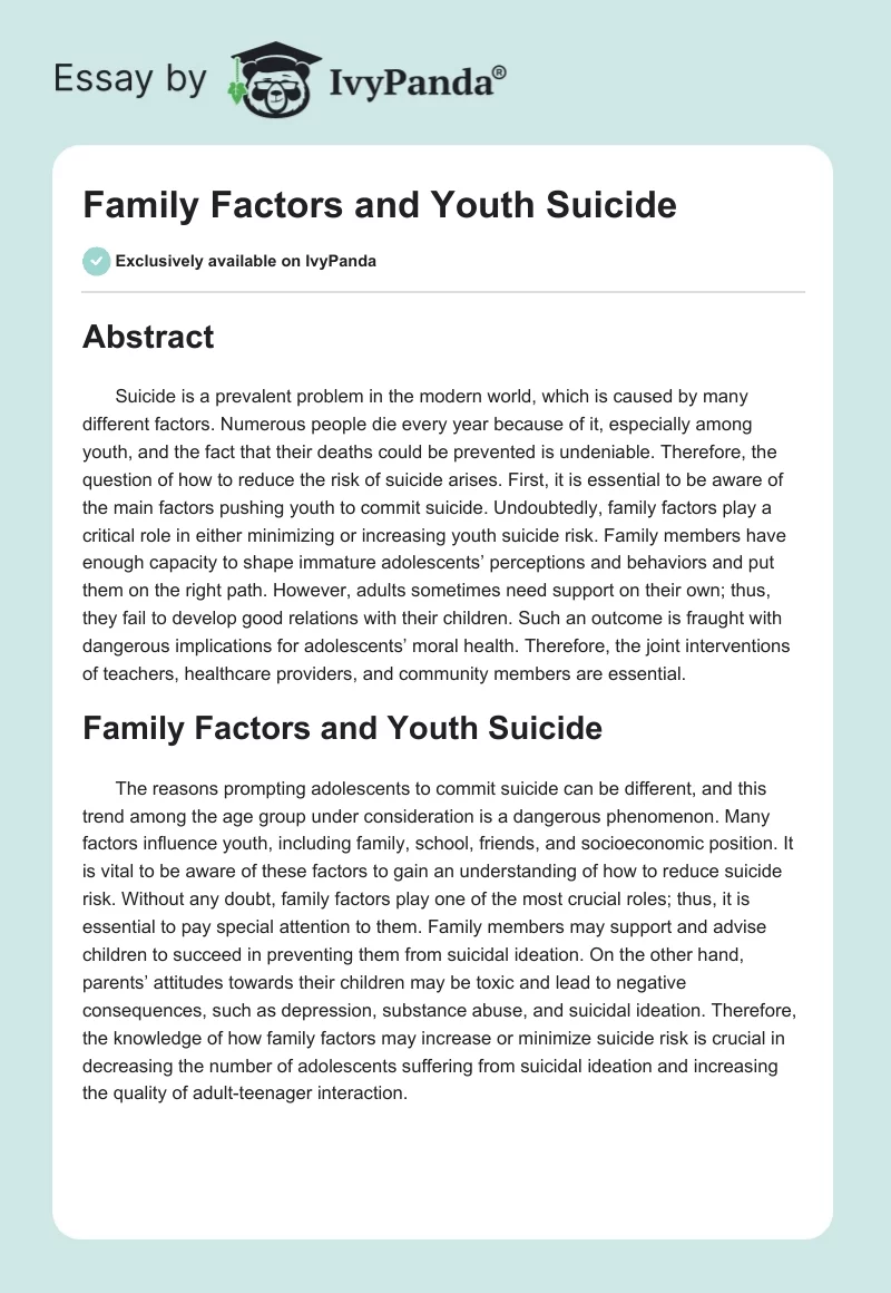 Family Factors and Youth Suicide. Page 1