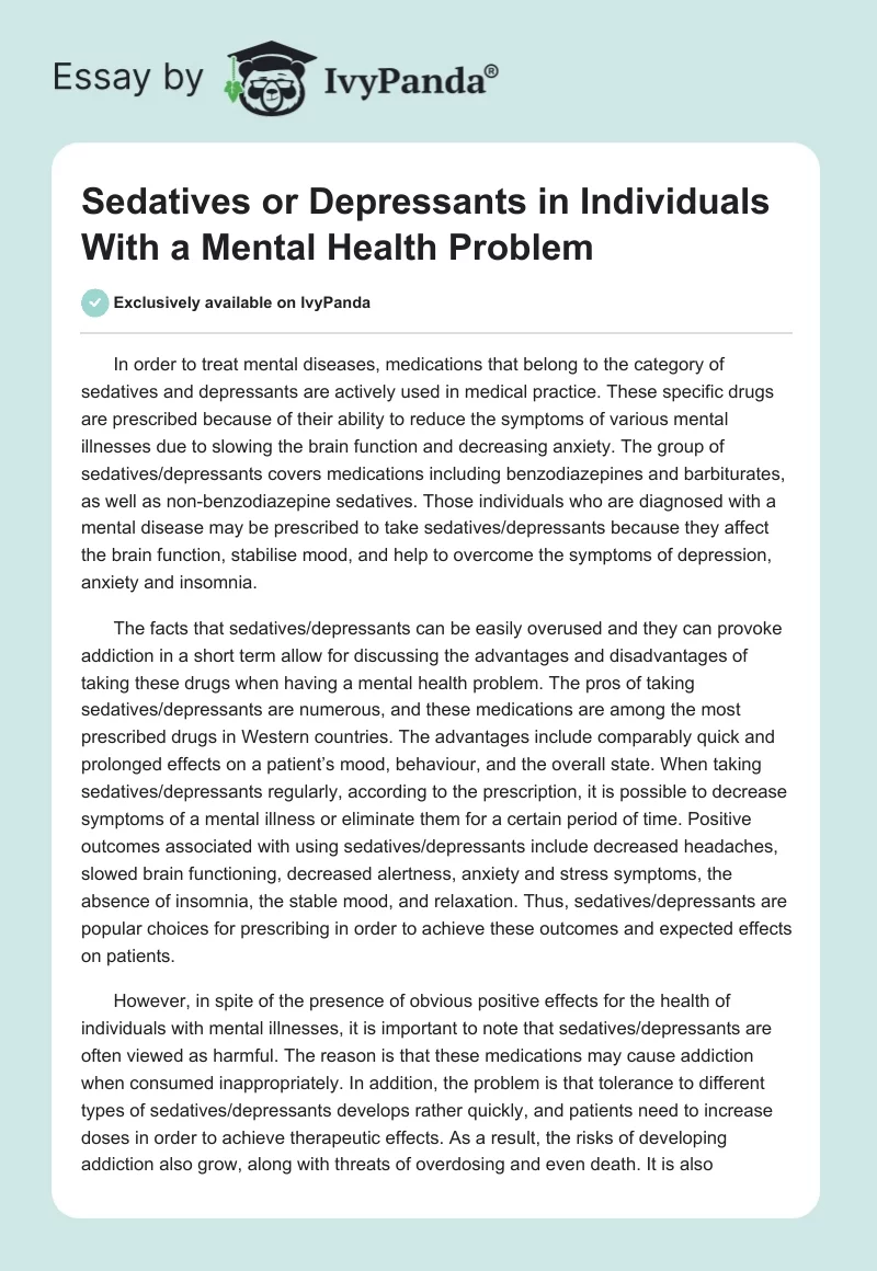 Sedatives or Depressants in Individuals With a Mental Health Problem. Page 1