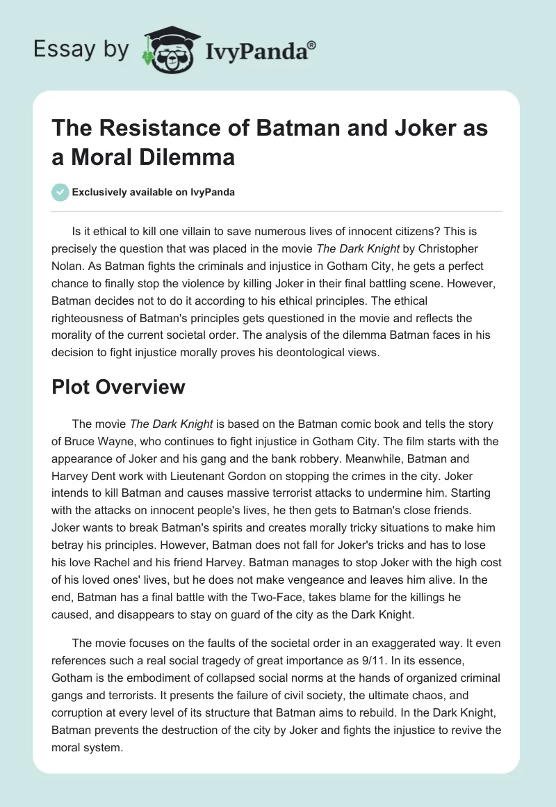 The Resistance of Batman and Joker as a Moral Dilemma. Page 1