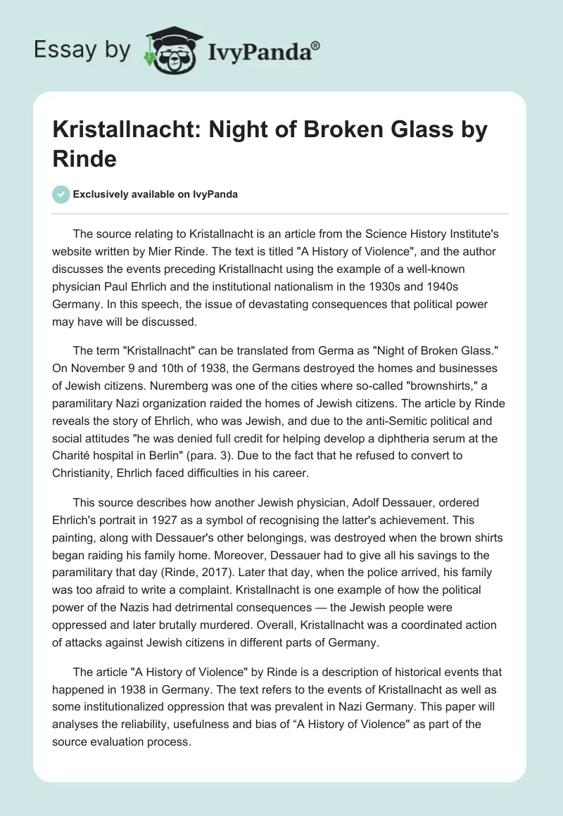 Kristallnacht: "Night of Broken Glass" by Rinde. Page 1