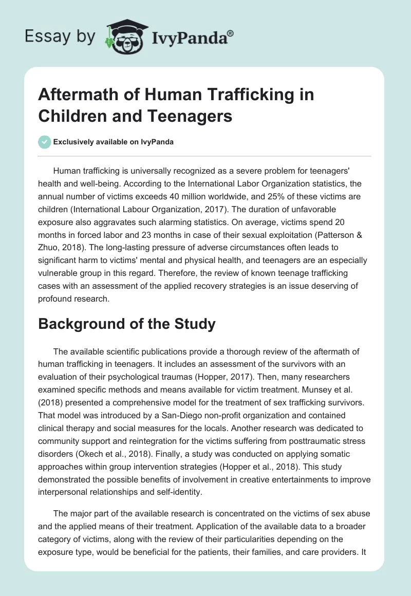 Aftermath of Human Trafficking in Children and Teenagers. Page 1
