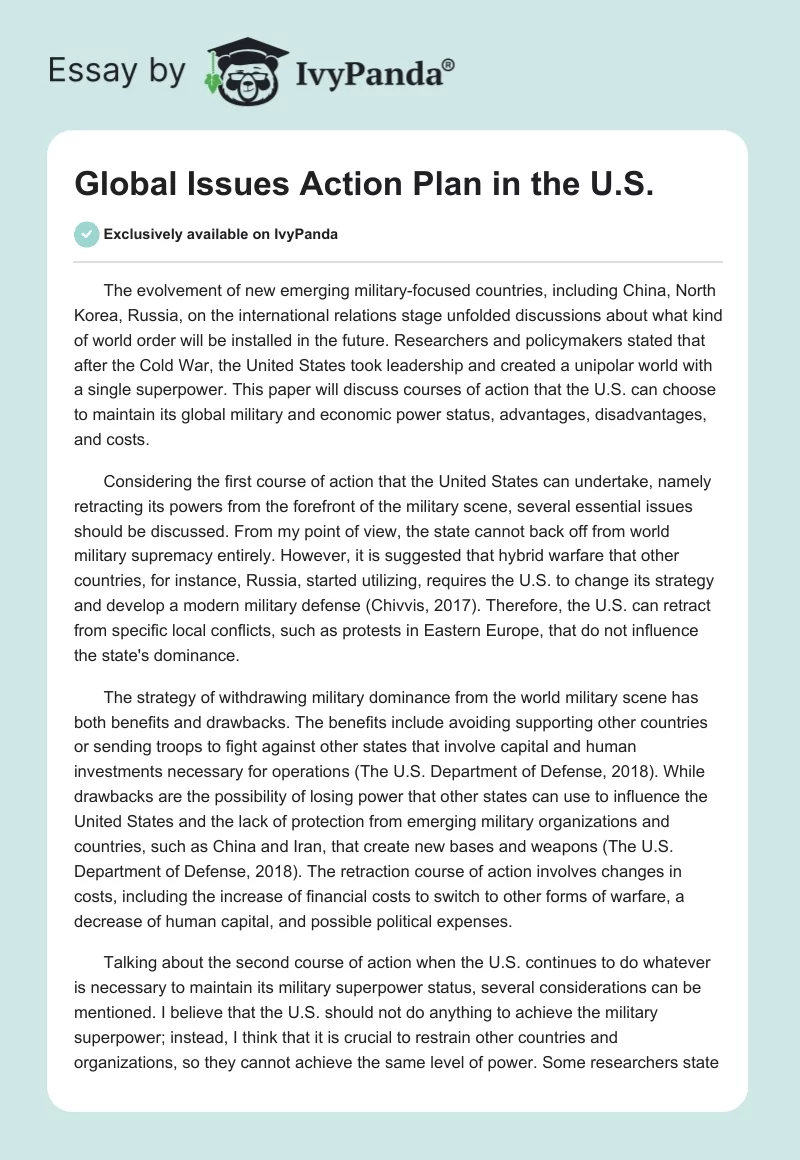 Global Issues Action Plan in the U.S.. Page 1