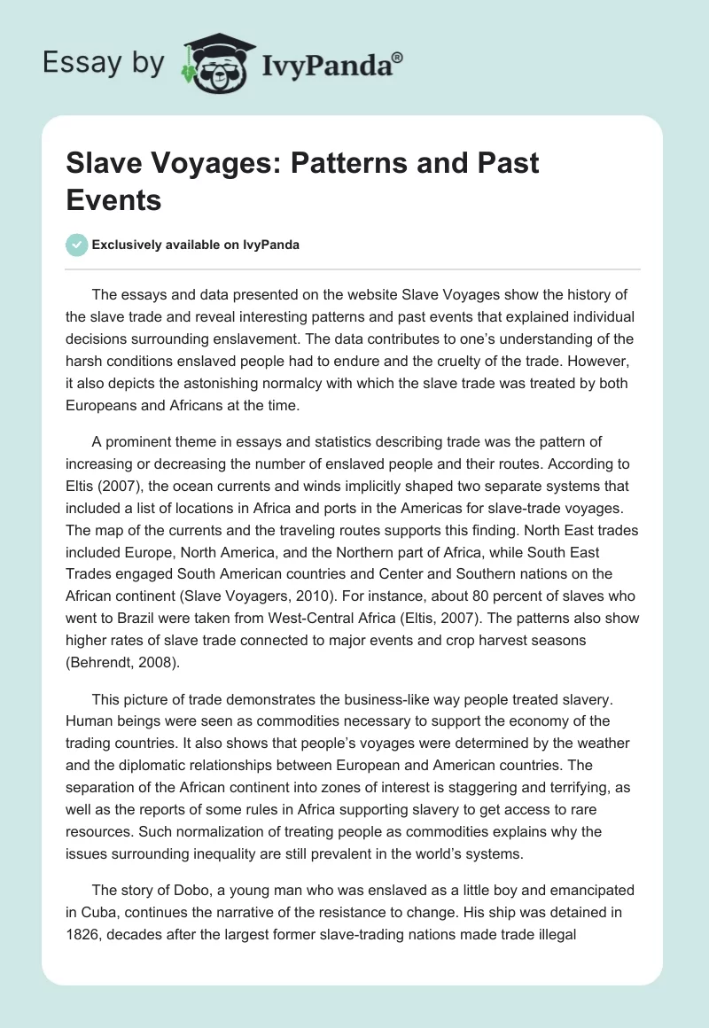 Slave Voyages: Patterns and Past Events. Page 1