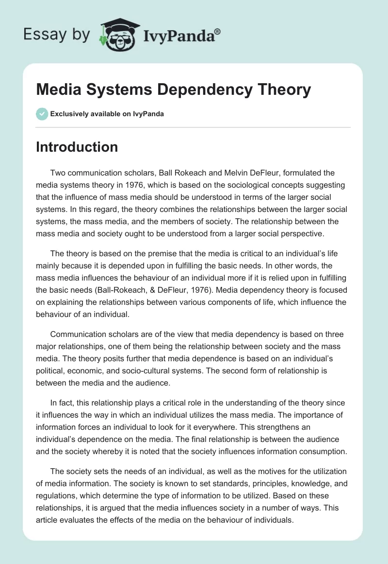 Media Systems Dependency Theory. Page 1