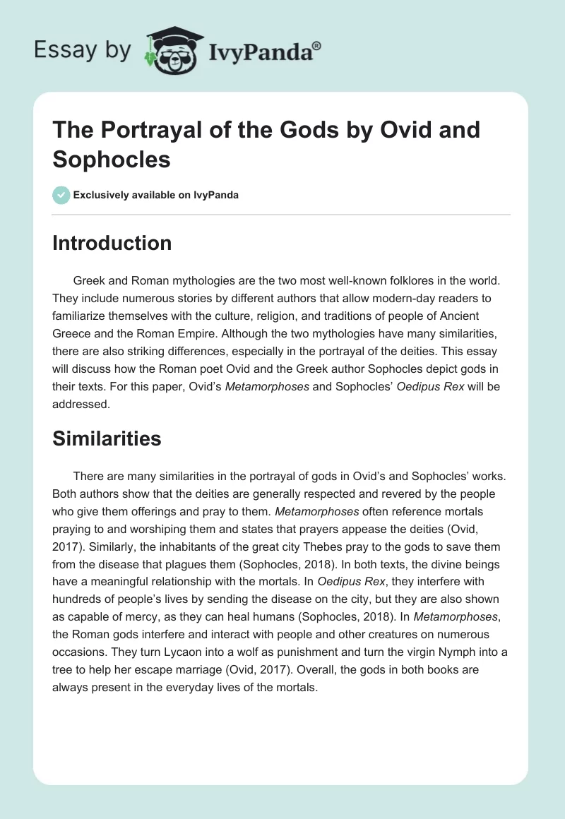 The Portrayal of the Gods by Ovid and Sophocles. Page 1