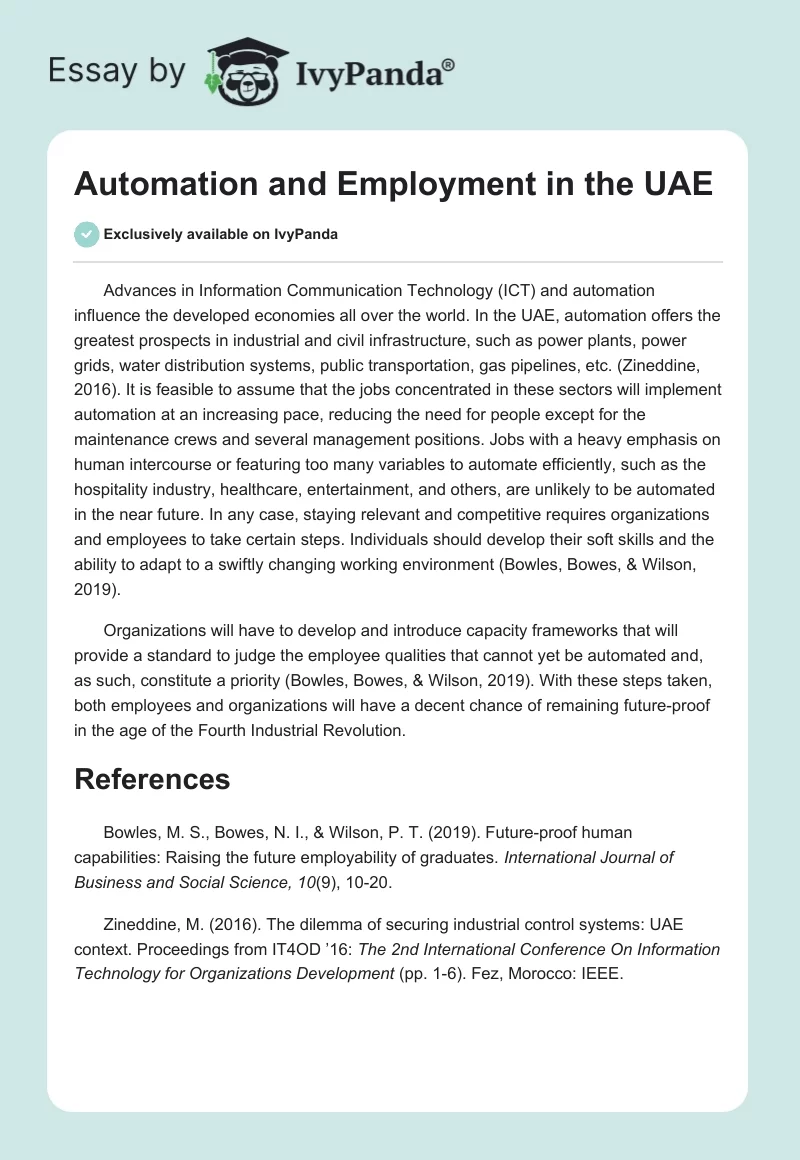 Automation and Employment in the UAE. Page 1