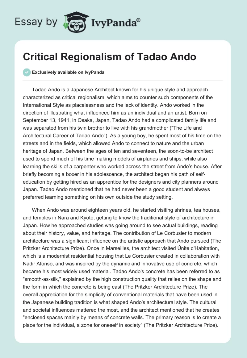 Critical Regionalism of Tadao Ando. Page 1