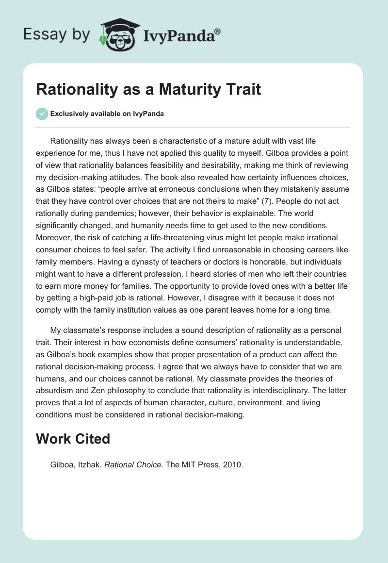 Rationality as a Maturity Trait. Page 1