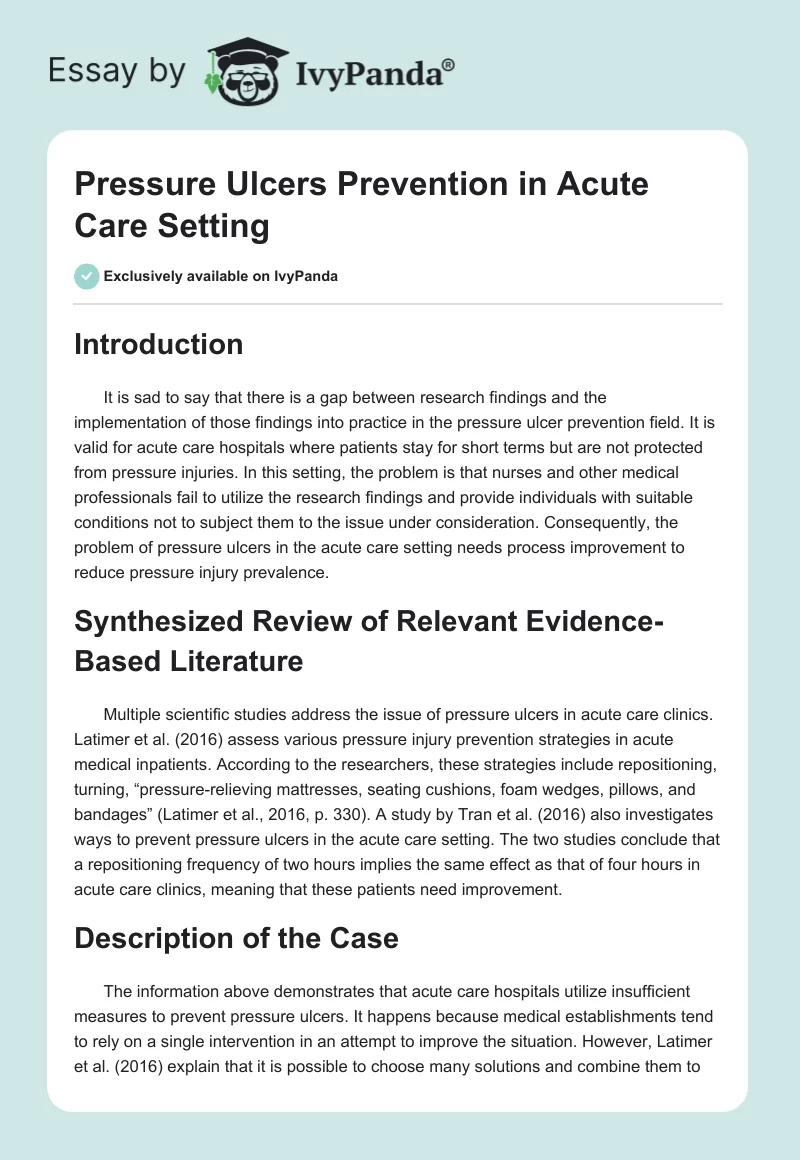 Pressure Ulcers Prevention in Acute Care Setting. Page 1