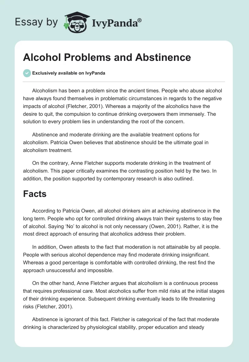 Alcohol Problems and Abstinence. Page 1