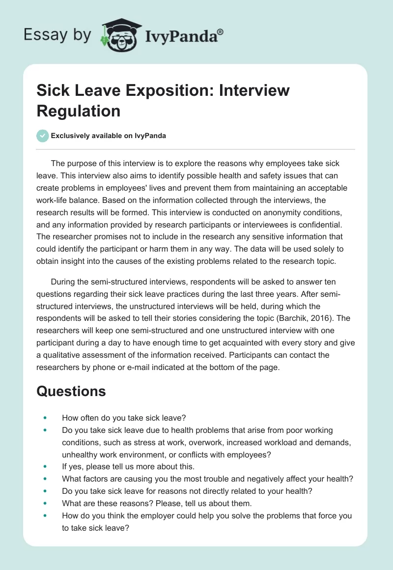 Sick Leave Exposition: Interview Regulation. Page 1