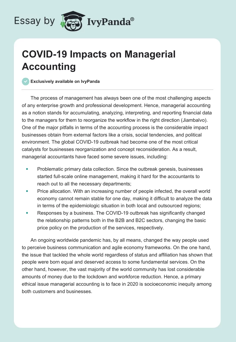 COVID-19 Impacts on Managerial Accounting. Page 1