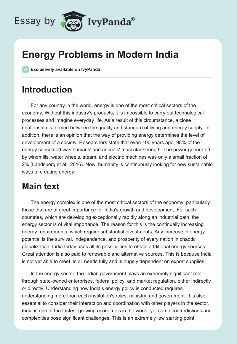 Energy Problems in Modern India. Page 1