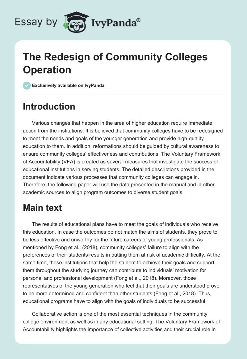 The Redesign of Community Colleges Operation. Page 1