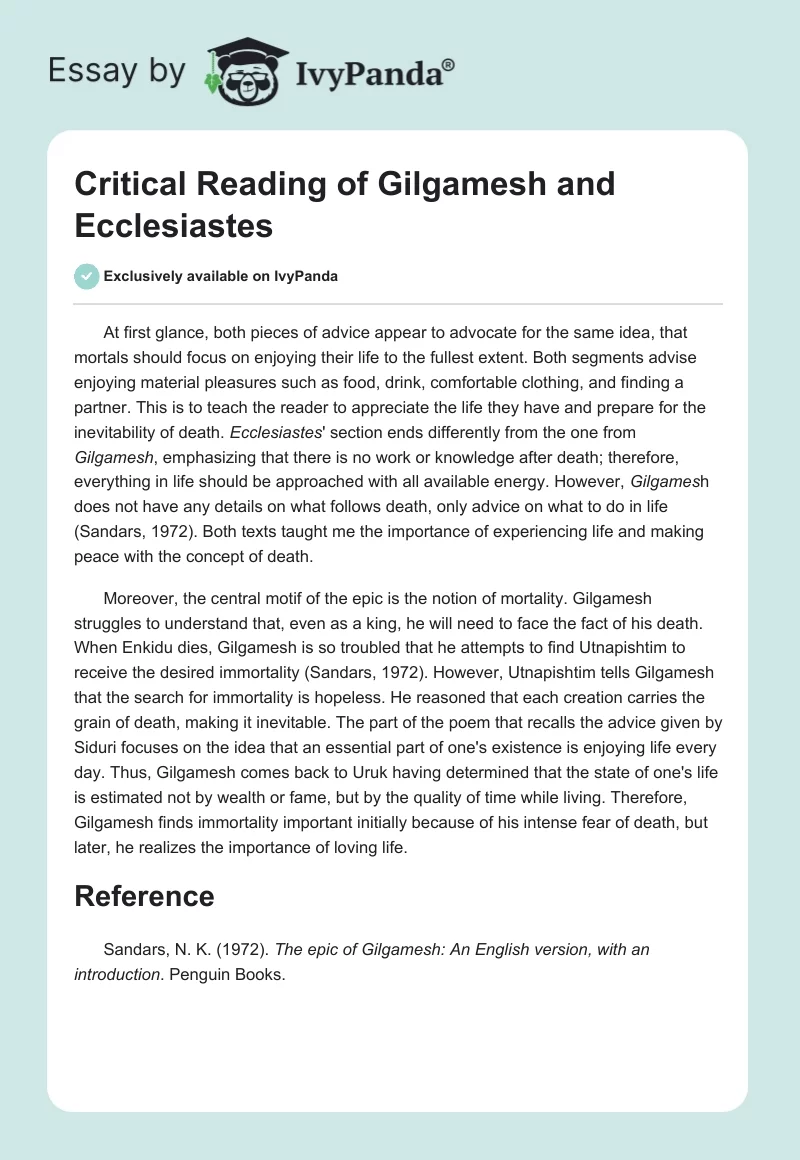Critical Reading of Gilgamesh and Ecclesiastes. Page 1