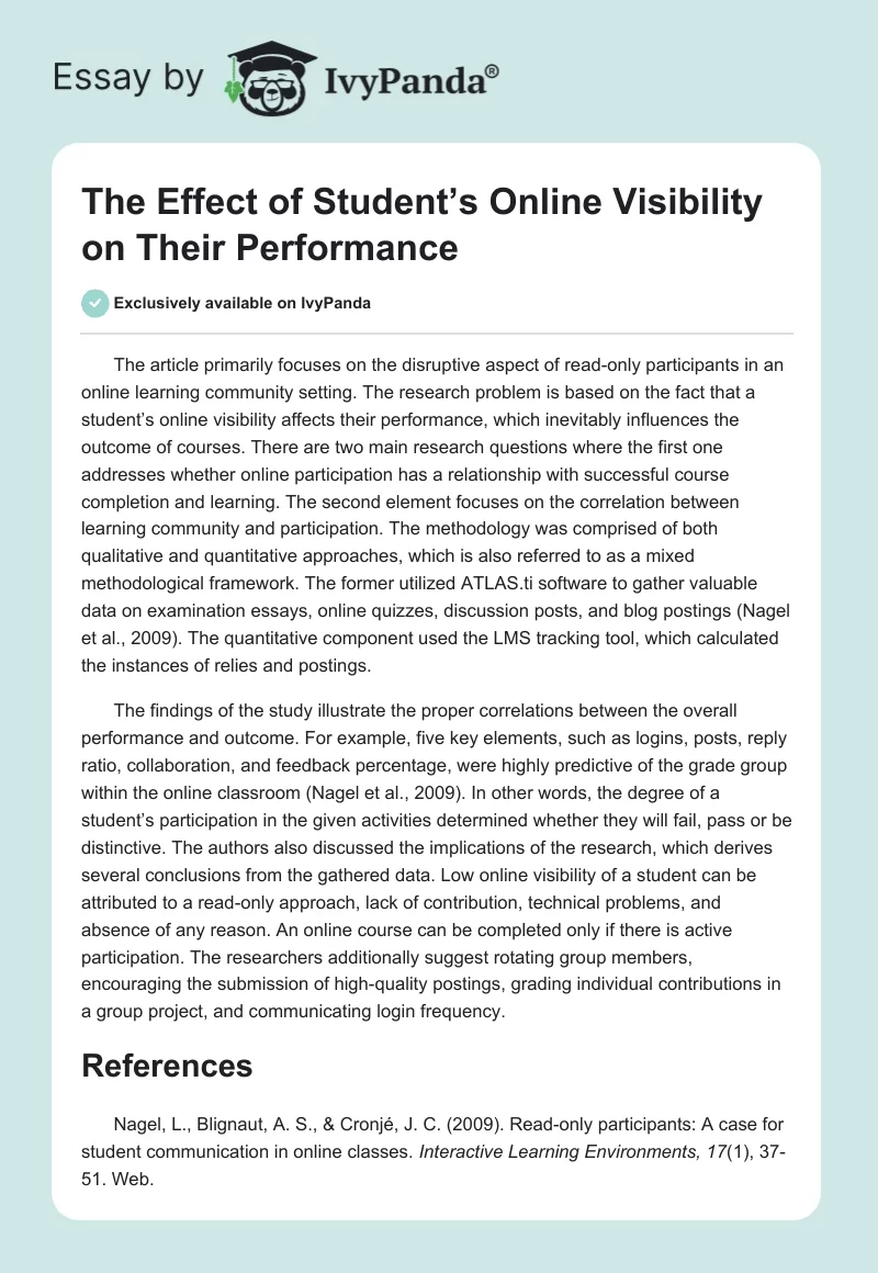The Effect of Student’s Online Visibility on Their Performance. Page 1