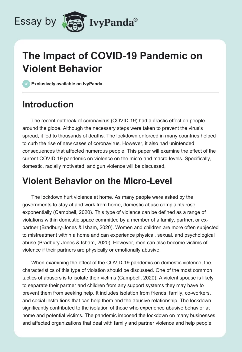 The Impact of COVID-19 Pandemic on Violent Behavior. Page 1
