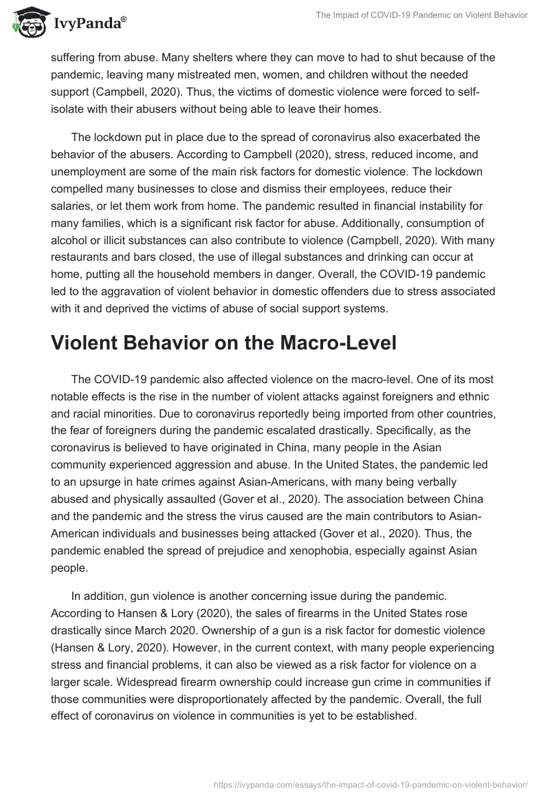 The Impact of COVID-19 Pandemic on Violent Behavior. Page 2