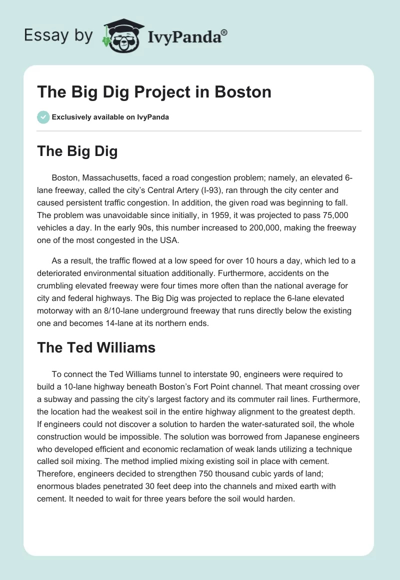 The Big Dig Project in Boston. Page 1