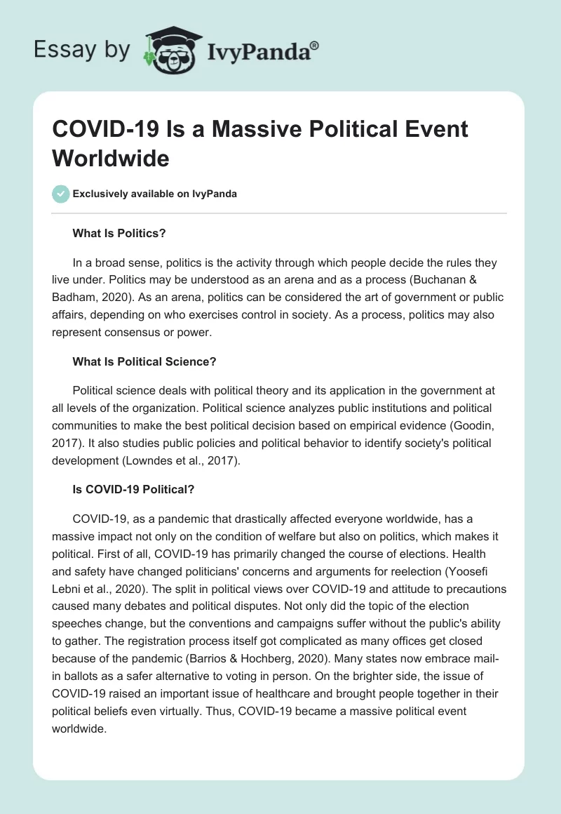 COVID-19 Is a Massive Political Event Worldwide. Page 1