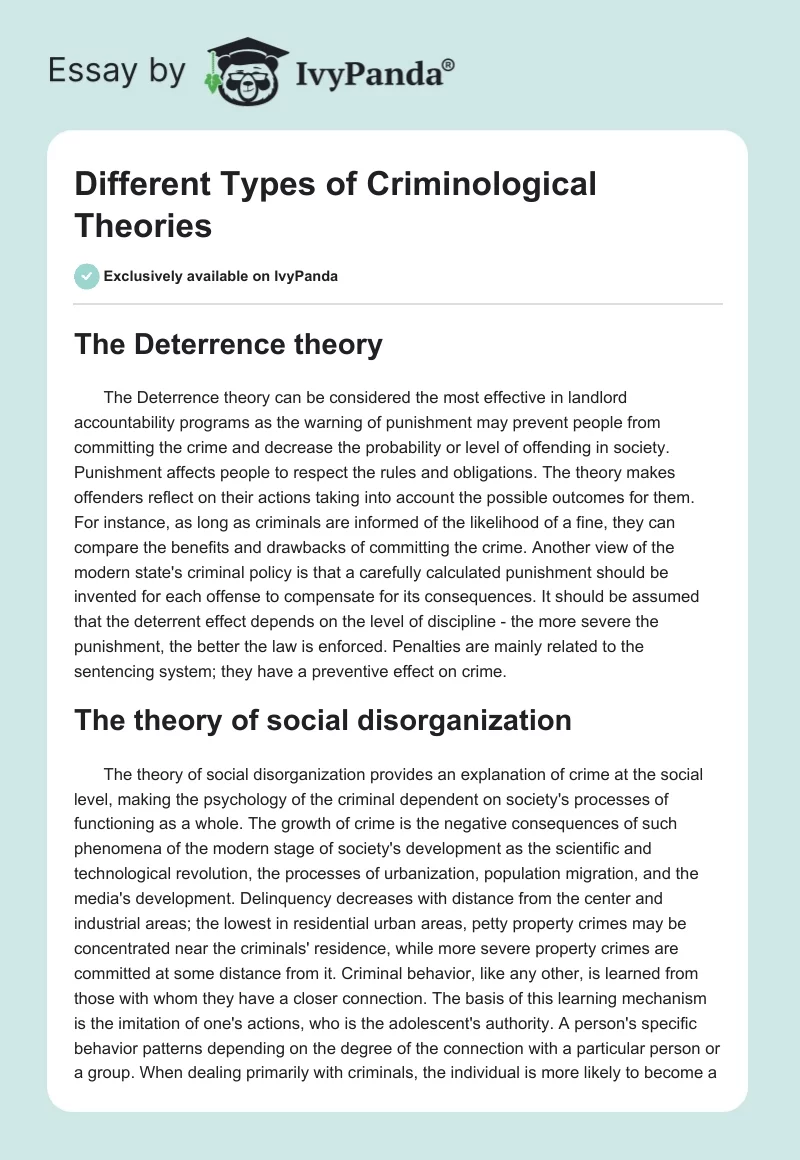 Different Types of Criminological Theories. Page 1