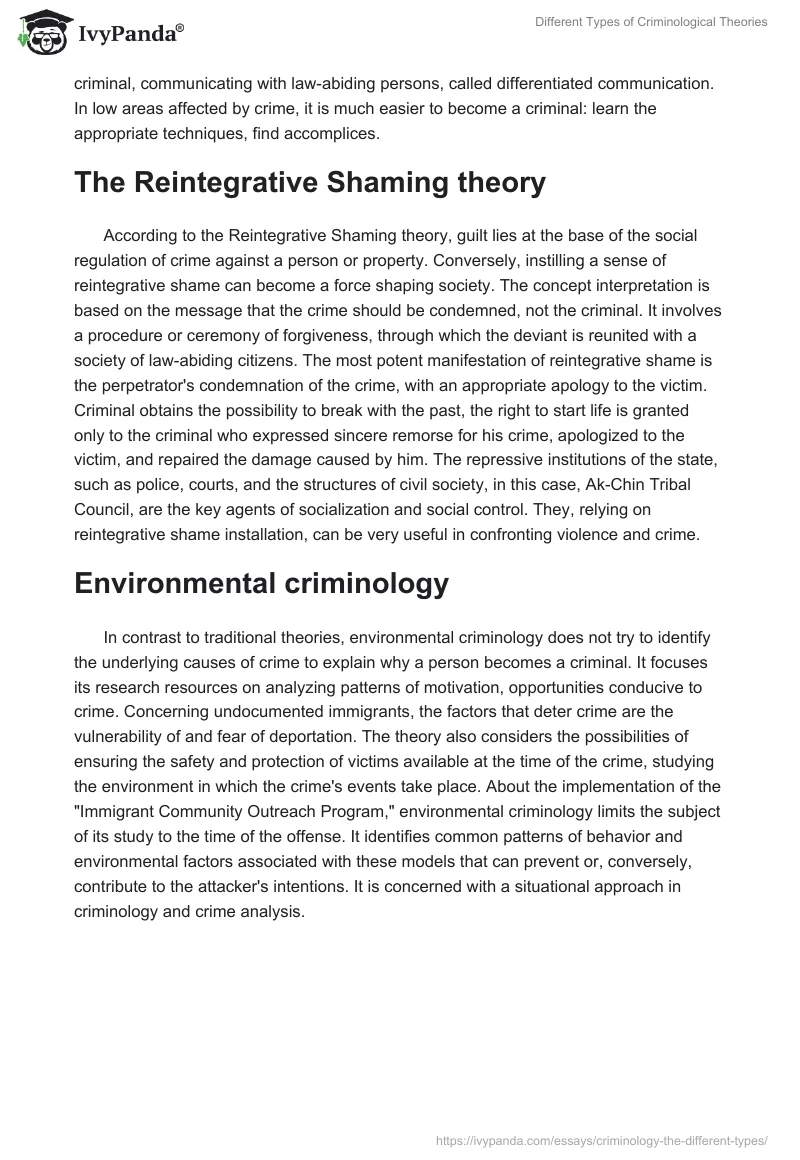 Different Types of Criminological Theories. Page 2