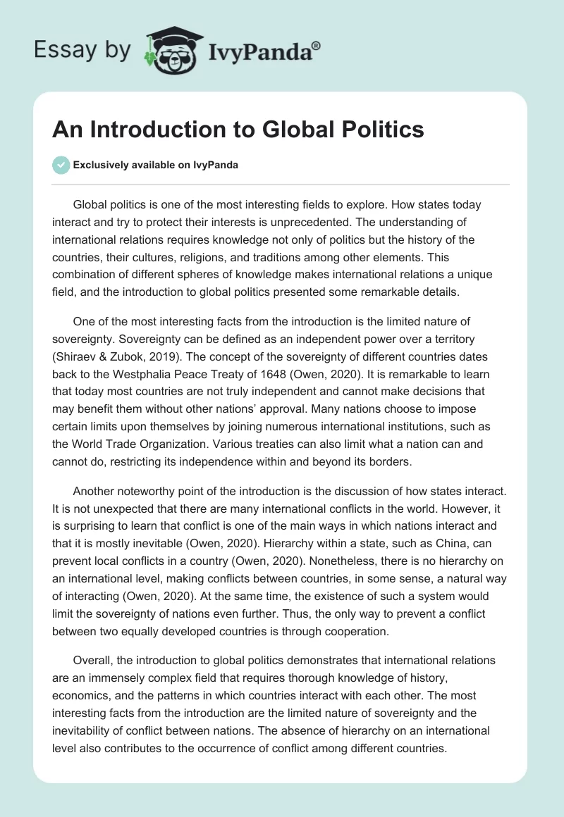 An Introduction to Global Politics. Page 1
