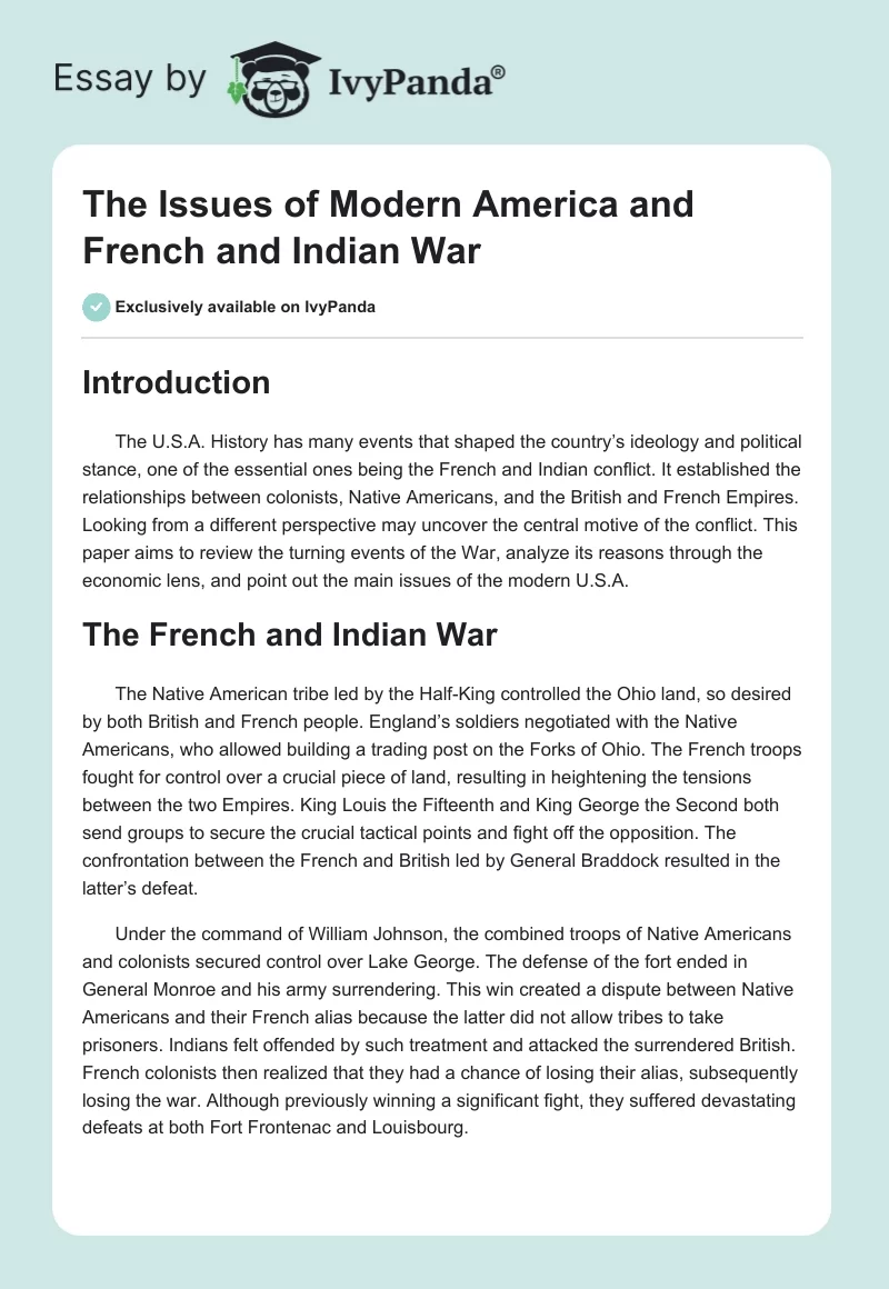 The Issues of Modern America and French and Indian War. Page 1