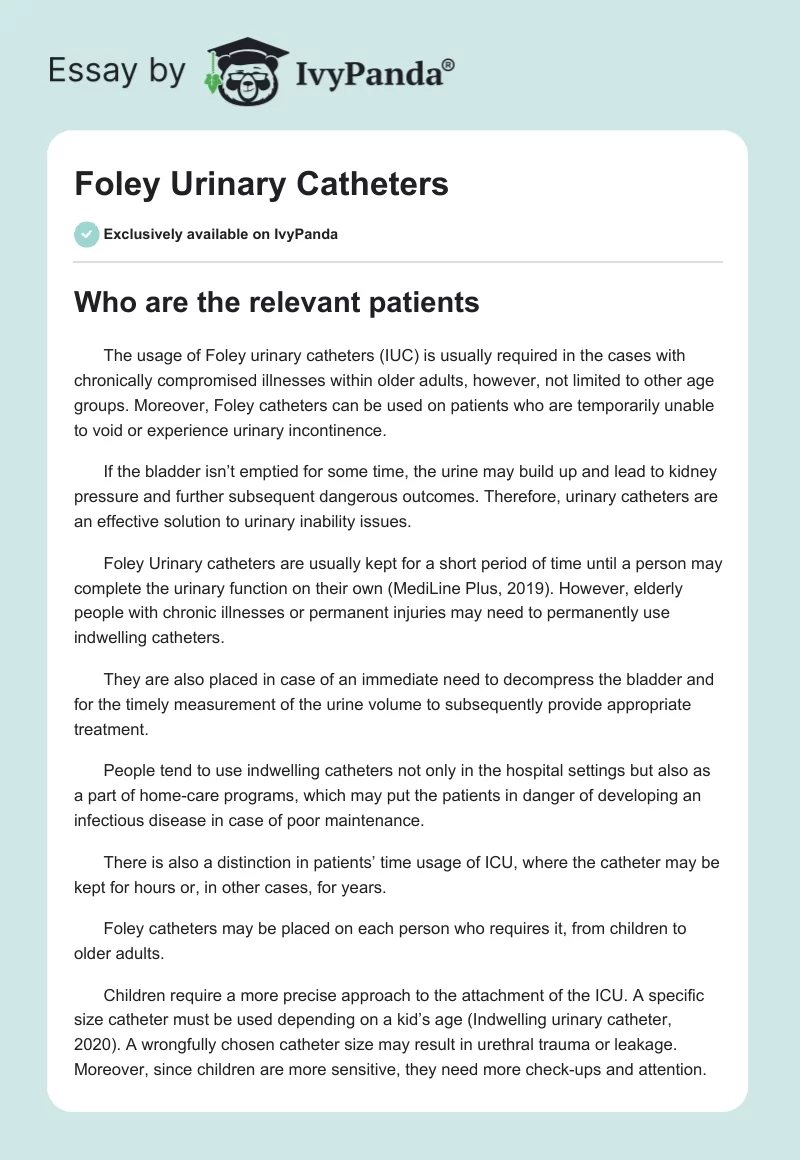Foley Urinary Catheters. Page 1