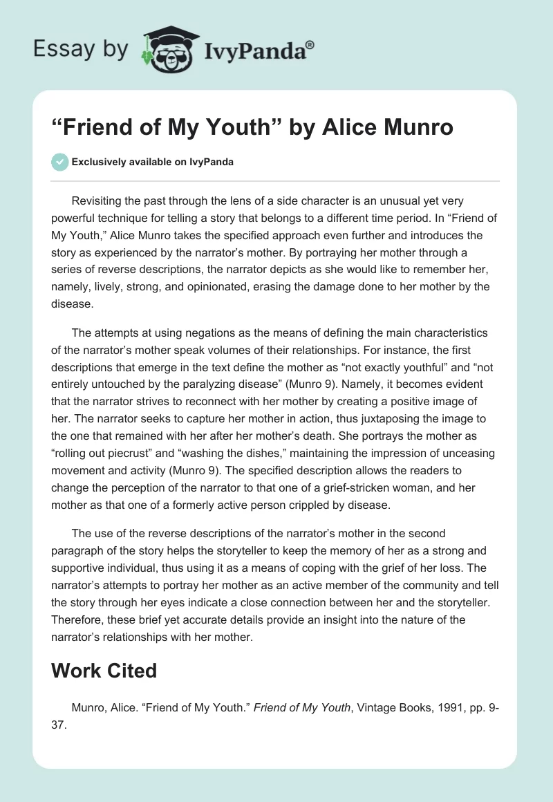 “Friend of My Youth” by Alice Munro. Page 1