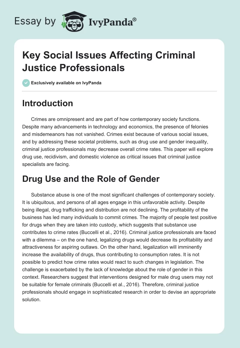 Key Social Issues Affecting Criminal Justice Professionals. Page 1